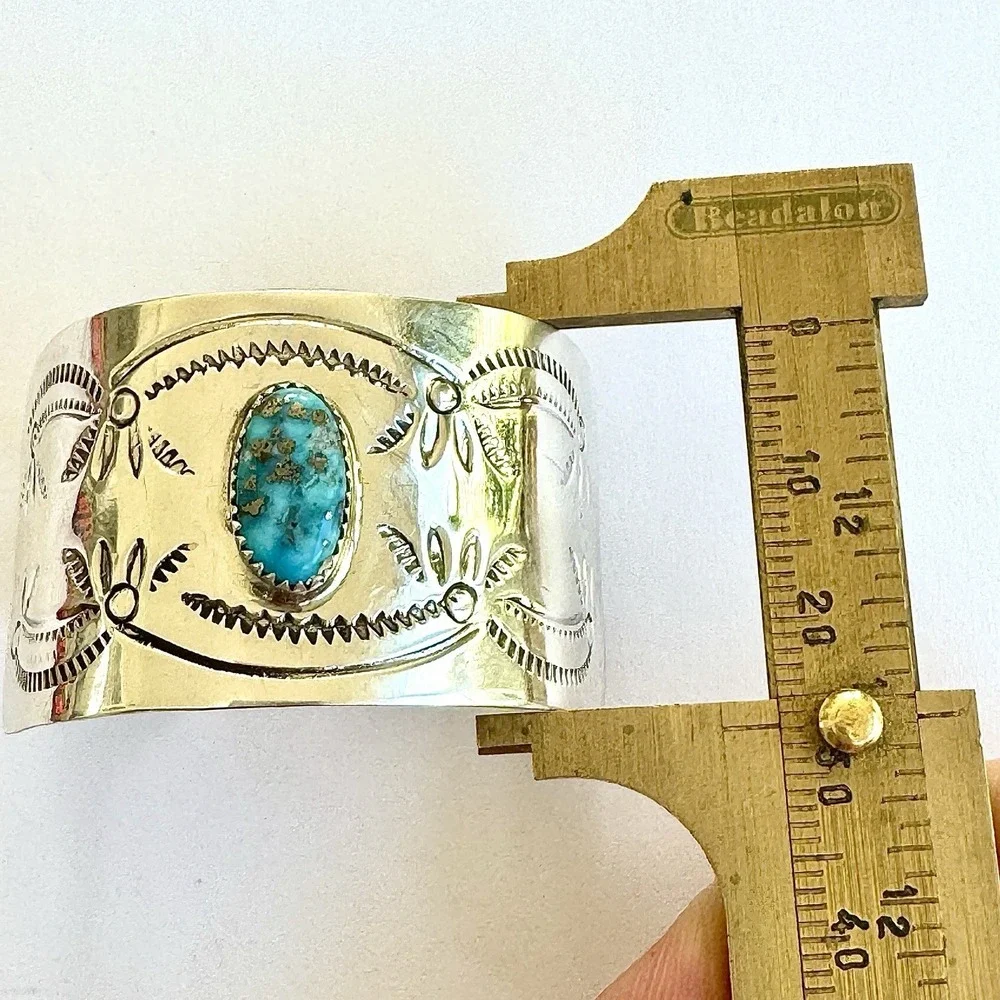 Navajo Hair Clip Turquoise Ponytail Tie Hand Stamped‎ Sterling Ornament